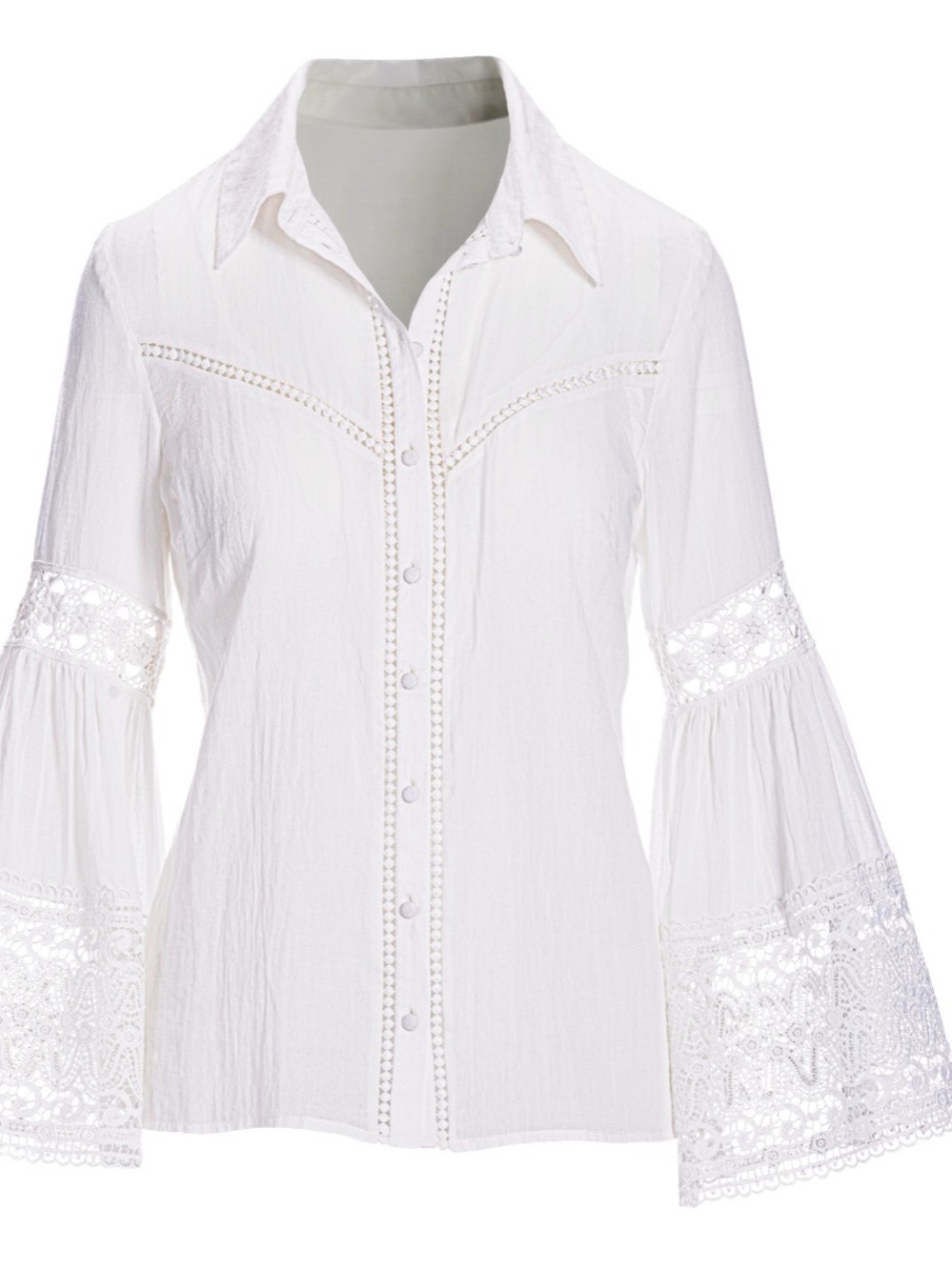 BOSTON PROPER LACE FLARE SLEEVE RUFFLE TOP LINED SZ 4 - Picture 2 of 9